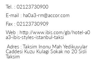 bis Styles Taksim Hotel iletiim bilgileri
